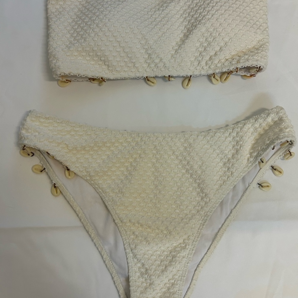Zaful Cream Textured Bikini with Shell Accents